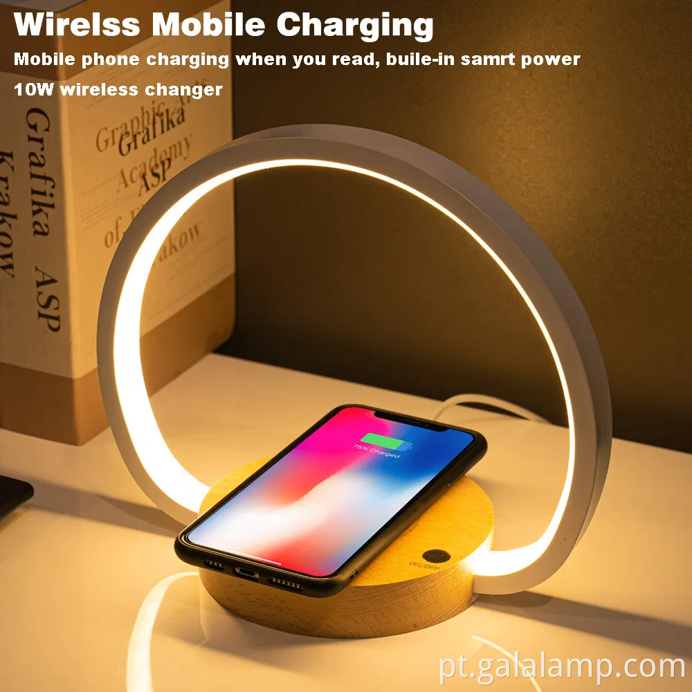 Lâmpada de cabeceira de cabeceira moderna com estação de carregamento sem fio